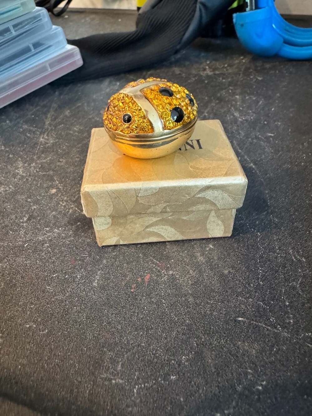 Rucinni Yellow Crystal Enamel Ladybug Trinket Box with Gift Box